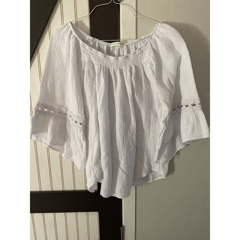 Madison & Hudson White Gauzy Cotton Embellished Sleeve Blouse Plus 2X